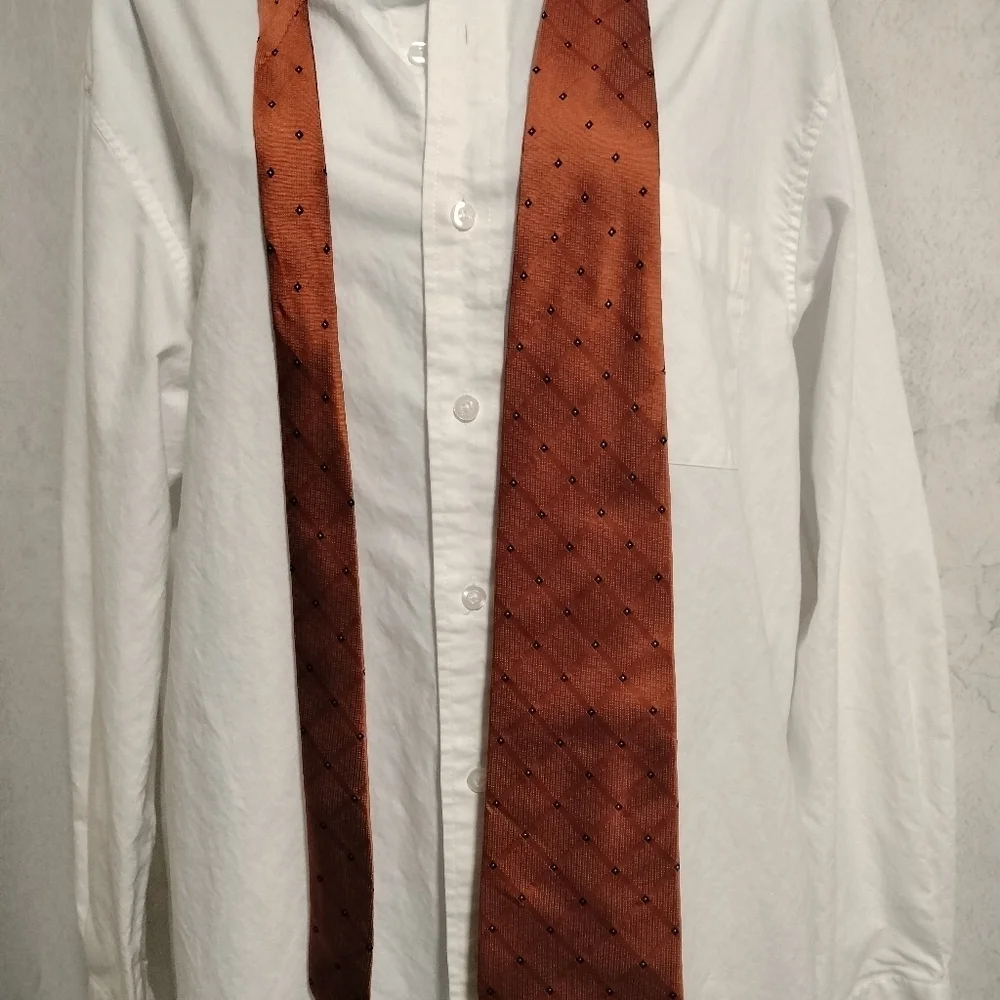 Brooks Basics Orange Tie with Blue Diamond Pattern Silk Necktie Formal Business